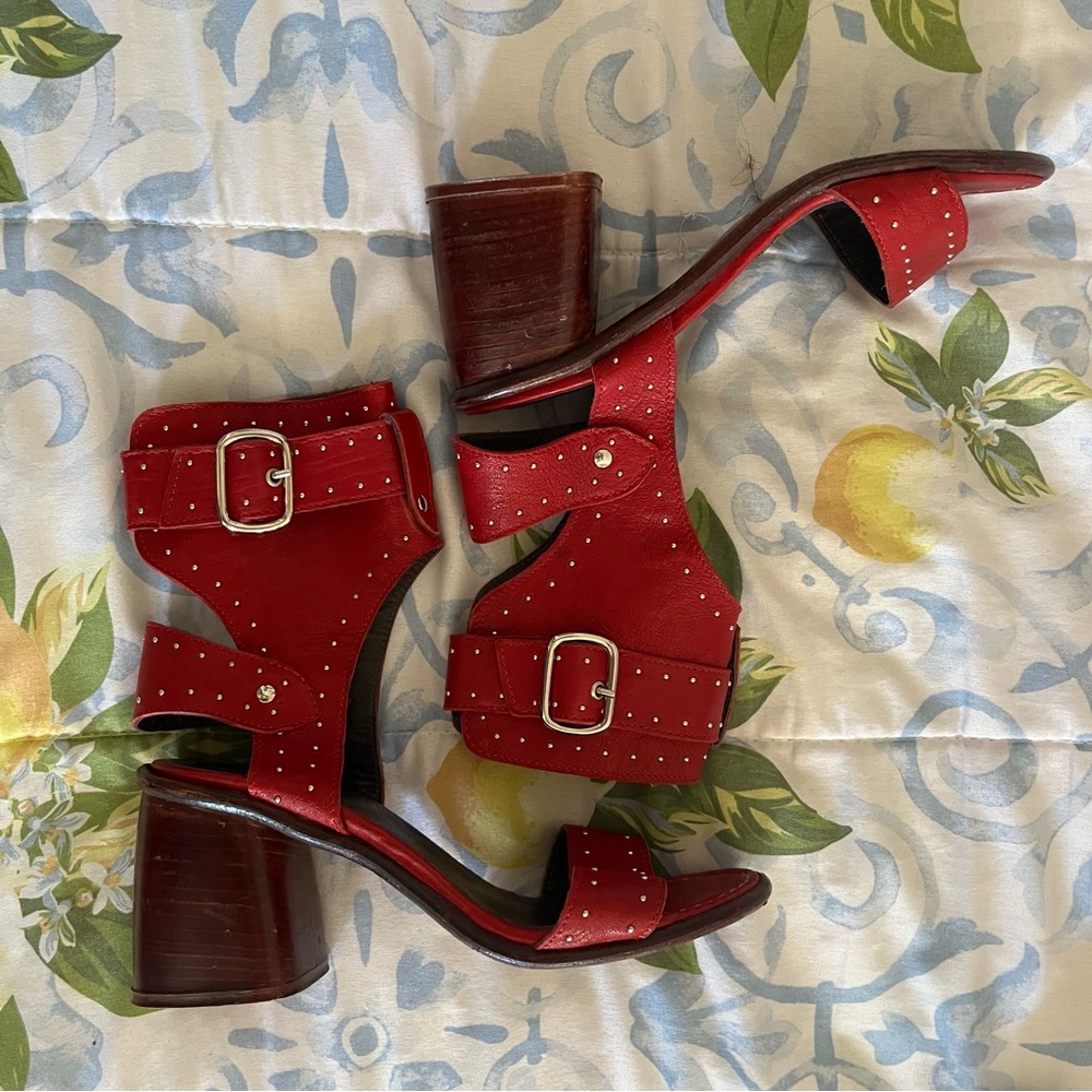 Studded Red Leather 3 in Heels Size 37